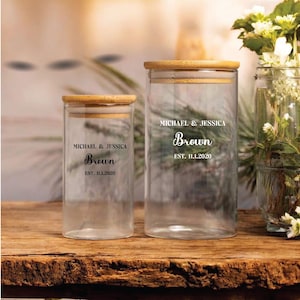 Personalized Glass Jar for new couple with names and wedding date, Custom Storage Jar, Newly Wed, Wedding Shower Housewarming Gift