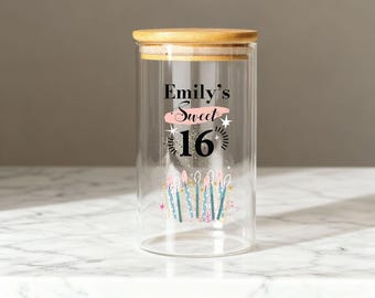 Personalized Sweet 16 Birthday DIY Gift Glass Jar, Custom Birthday Party Guests Message Jar - 16th Birthday Memory Jar