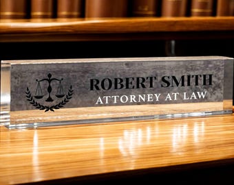 Personalized Attorney Nameplate, Custom Paralegal Desk Name Wedge, Clear JD Judge Law Firm Office Name Bar, Lawyer Desk Name Plate