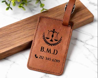 Personalized luggage tag for Lawyer, Attorney, Law School Students, Graduation Gift, Custom Engraved Vegan Leather ID Tag for Suitcase, Bag