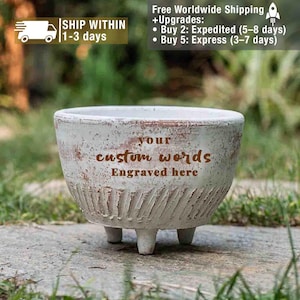 Personalized Engraved Terracotta Distressed Flower Pot with your words, Vintage Style Handmade Clay Planter with Drainage Holes