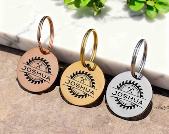Personalized Carpenter Woodworker keychain tag, bag charm with name, Custom Carpentry Wood Worker Gift