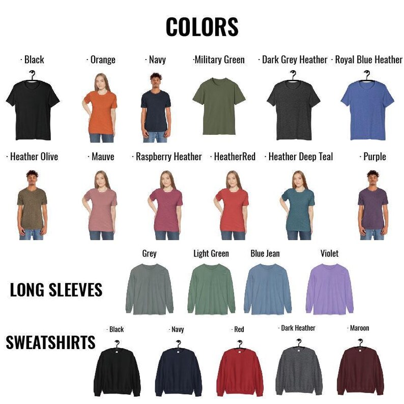 a collection of clothing items, including long sleeves and sweatshirts, with various colors and styles.