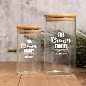 Personalized Glass Jar with Family name and est date, Custom Storage Jar, New house Decor, Housewarming Gift
