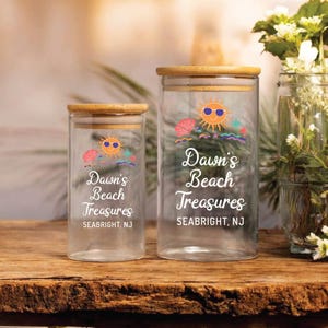 Personalized Beach Treasures Jar, Custom Seashell Collection Holder, Seashell Keepsake Shells Glass Storage Jar, Beach Decor