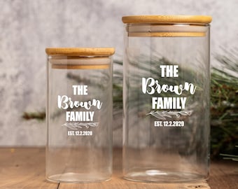 Personalized Glass Jar with Family name and est date, Custom Storage Jar, New house Decor, Housewarming Gift