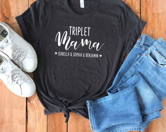 Unisex Personalized Triplet Mom Shirt - Mom of 3 Shirt - Custom  Triplet Mama Shirt - Gift