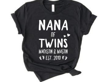 Custom Nana of Twins Shirt - Gift with grandkids' names [Unisex Shirt]