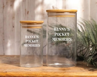 Personalized Memorial Glass Jar, Custom Memory Storage Jar