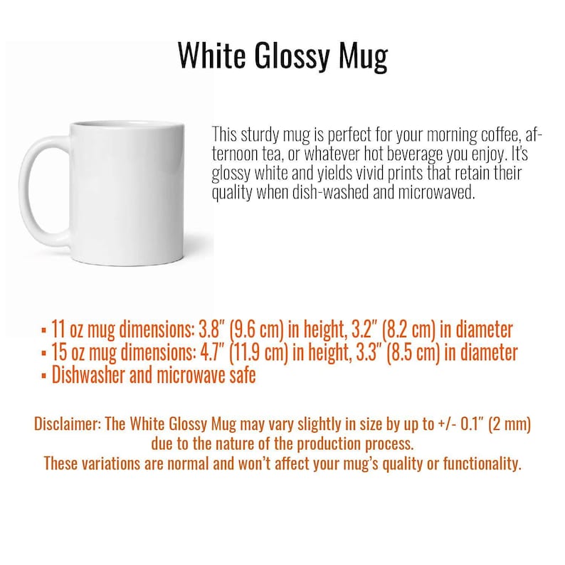 a white coffee mug with information about it