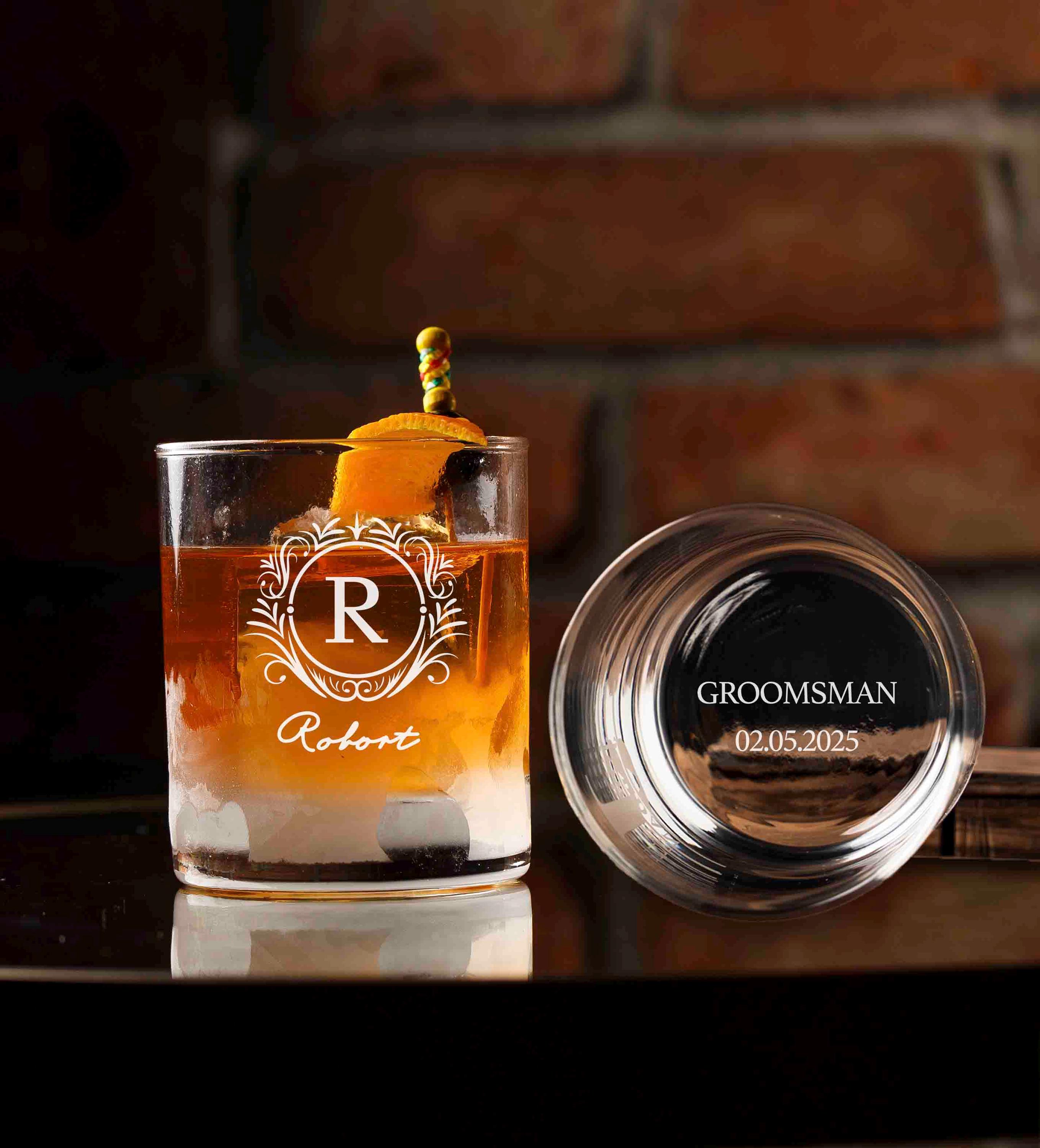 Personalized Whiskey Glasses, Custom Engraved Rocks Glass, Monogram Proposal Gift for Men, Groomsmen, Best Man