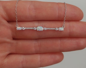 Opal Bar Necklace, Sterling Silver, Bar Necklace, White Opal Necklace, Opal Jewelry, Horizontal Necklace, Opal Wedding, Opal Bridesmaid, Mom