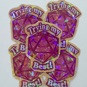 Trying my Best Vinyl Dnd dice sticker// Kawaii, cute, dungeons and dragons,