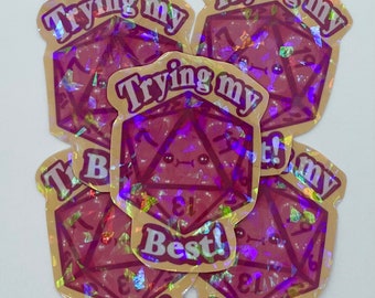 Trying my Best Vinyl Dnd Würfel Sticker, Kawaii, niedlich, Dungeons and Dragons,