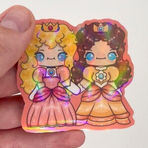Princess Pals Forever! Vinyl Holographic sticker // kawaii, cute, peach, daisy