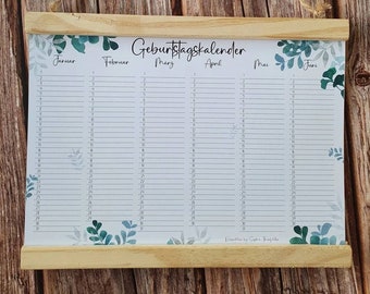 Geburtstagskalender A4 beidseitig bedruckt florale Aquarellmotive OHNE Posterleiste