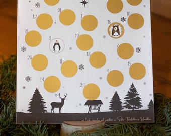 Rubbel Adventskalender mit Tierillustrationen gold grau  A4 Hirsch für Kinder