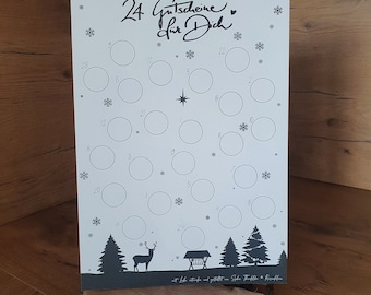 Personalisierbarer Adventskalender DIY  (Überschrift frei), A4 Hirschmotiv inklusive Rubbelsticker gold