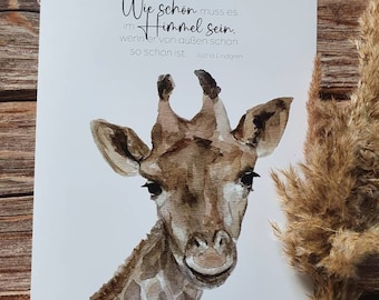 Spruch Astrid Lindgren / Poster A4 / Giraffe Aquarell