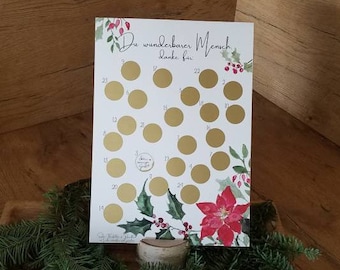 DIY Rubbel Adventskalender  "Du wunderbarer Mensch, danke für" Wertschätzung A4 Distel mit  Rubbelsticker gold