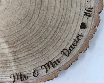 Personalised Log Slice Cake Stand, Wedding, Birthday, Engagement, Anniversary