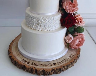 Personalised Log Slice Cake Stand, Wedding, Birthday, Engagement, Anniversary