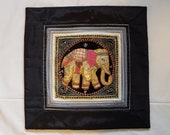Vintage Burmese KALAGA Pillow cover or Wall Hanging Elephant Collectible Ornate, Decorative
