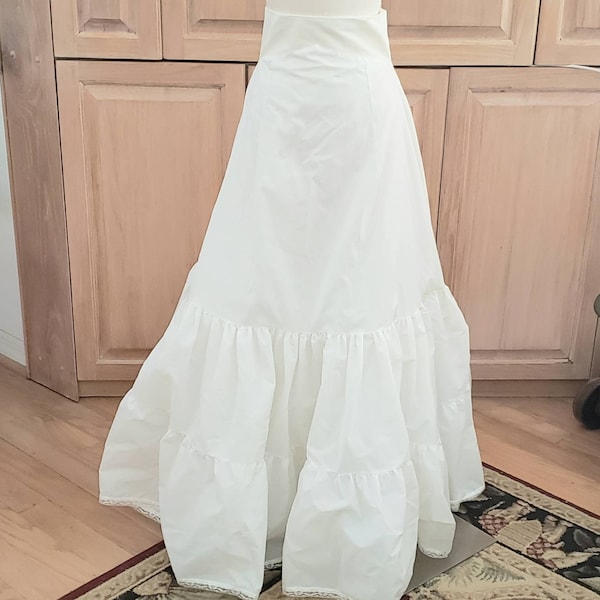 Vintage Long Full White Tiered Petticoat Crinoline with Tulle Costume Slip Long Bridal Gown Crinoline Wedding 80's Crinoline Slip