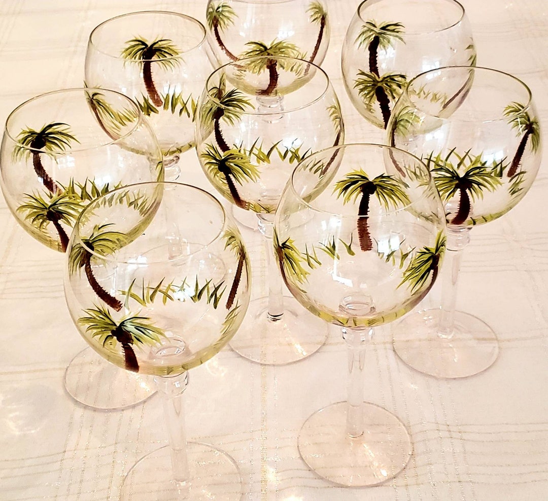Palm Tree Wine Glasses 2 SETS of 4 Hand Painted Palm Tree Etsy