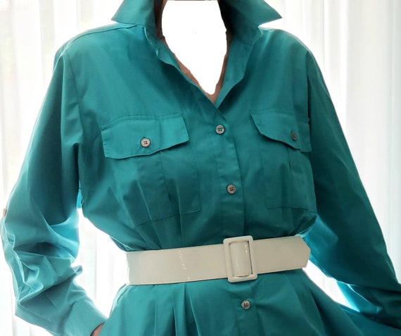 Ms. CHAUS Vintage Teal Dress Flare Skirt Long and… - image 3