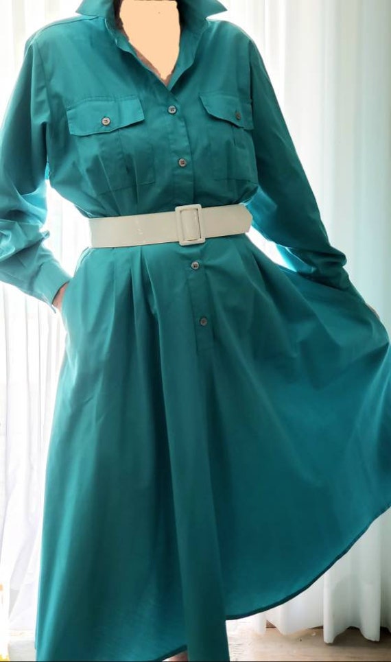 Ms. CHAUS Vintage Teal Dress Flare Skirt Long and… - image 9