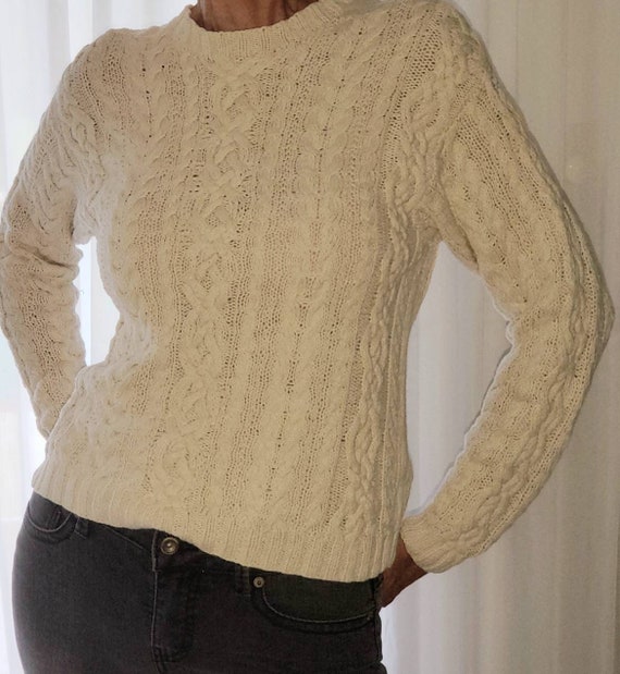 Vintage J CREW Cable Knit Sweater Cream Color Exc… - image 2