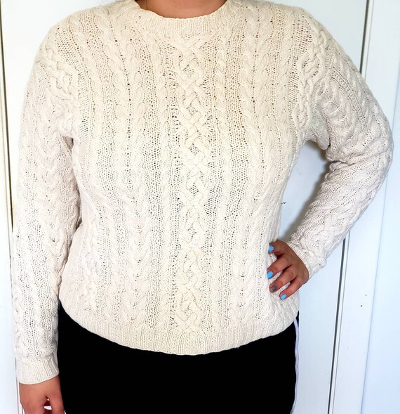 Vintage J CREW Cable Knit Sweater Cream Color Exc… - image 4