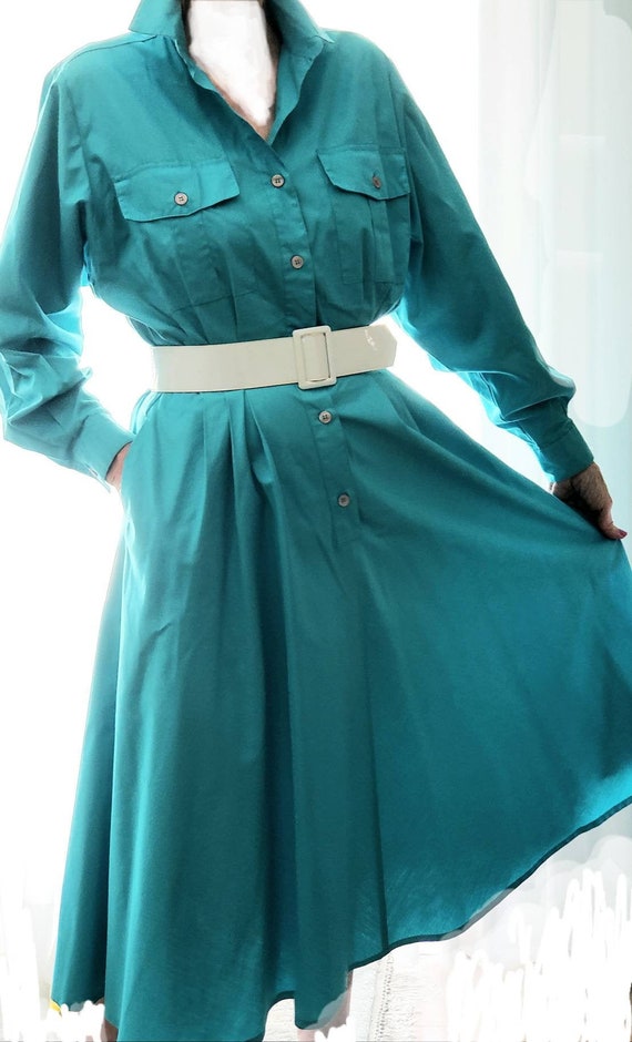 Ms. CHAUS Vintage Teal Dress Flare Skirt Long and… - image 1