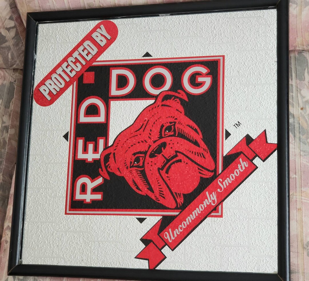 Vintage RED DOG Beer Mirror Bar Accessory Mirror Game Room Den Decor Protected by Red Dog