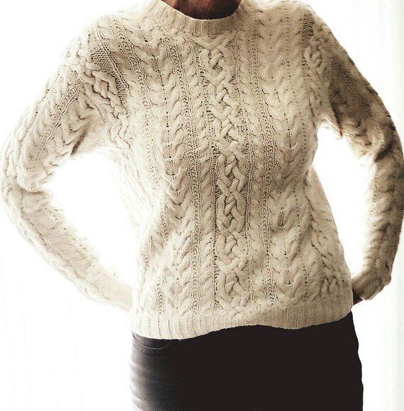 Vintage J CREW Cable Knit Sweater Cream Color Exc… - image 1