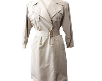 Vintage 70's YSL Rive Gauche Khaki Double Breasted Belted Trench Coat