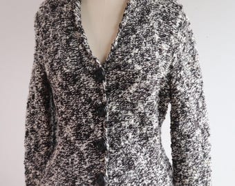 Vintage 90's 100% Italian Wool Hand-Loomed Boucle Cardigan Sweater Jacket