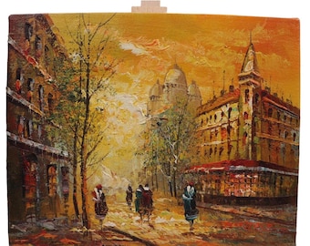 Vintage P.G.Tiele  Impressionist Oil Painting Paris Street Scene Signed