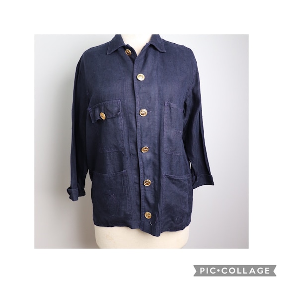 Vintage Gene Ewing Bis Navy Linen Nautical Themed… - image 8