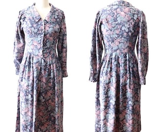 Vintage 80's Laura Ashley Floral Prarie Dress Made In Great Britain