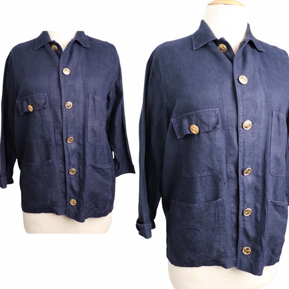 Vintage Gene Ewing Bis Navy Linen Nautical Themed… - image 1