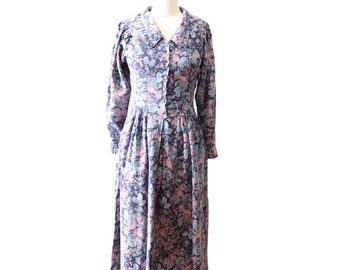 Vintage 80s Laura Ashley Floral Prairie Dress: Cotton Wool Blend