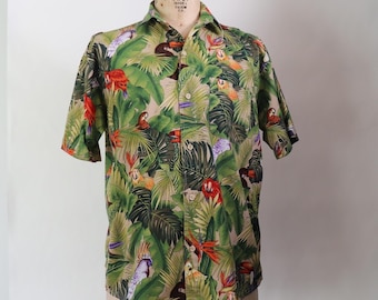 Parrot Print Cotton Hawaiian Shirt By Key West Camouflage Made in USA