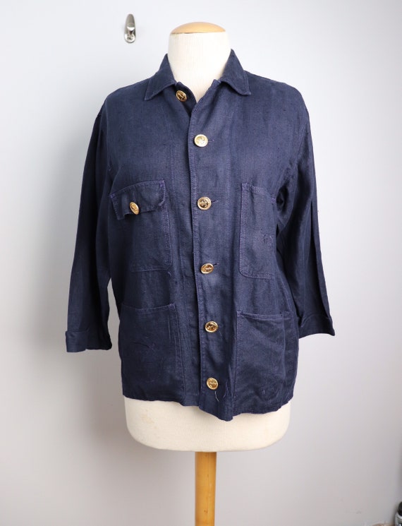 Vintage Gene Ewing Bis Navy Linen Nautical Themed… - image 6