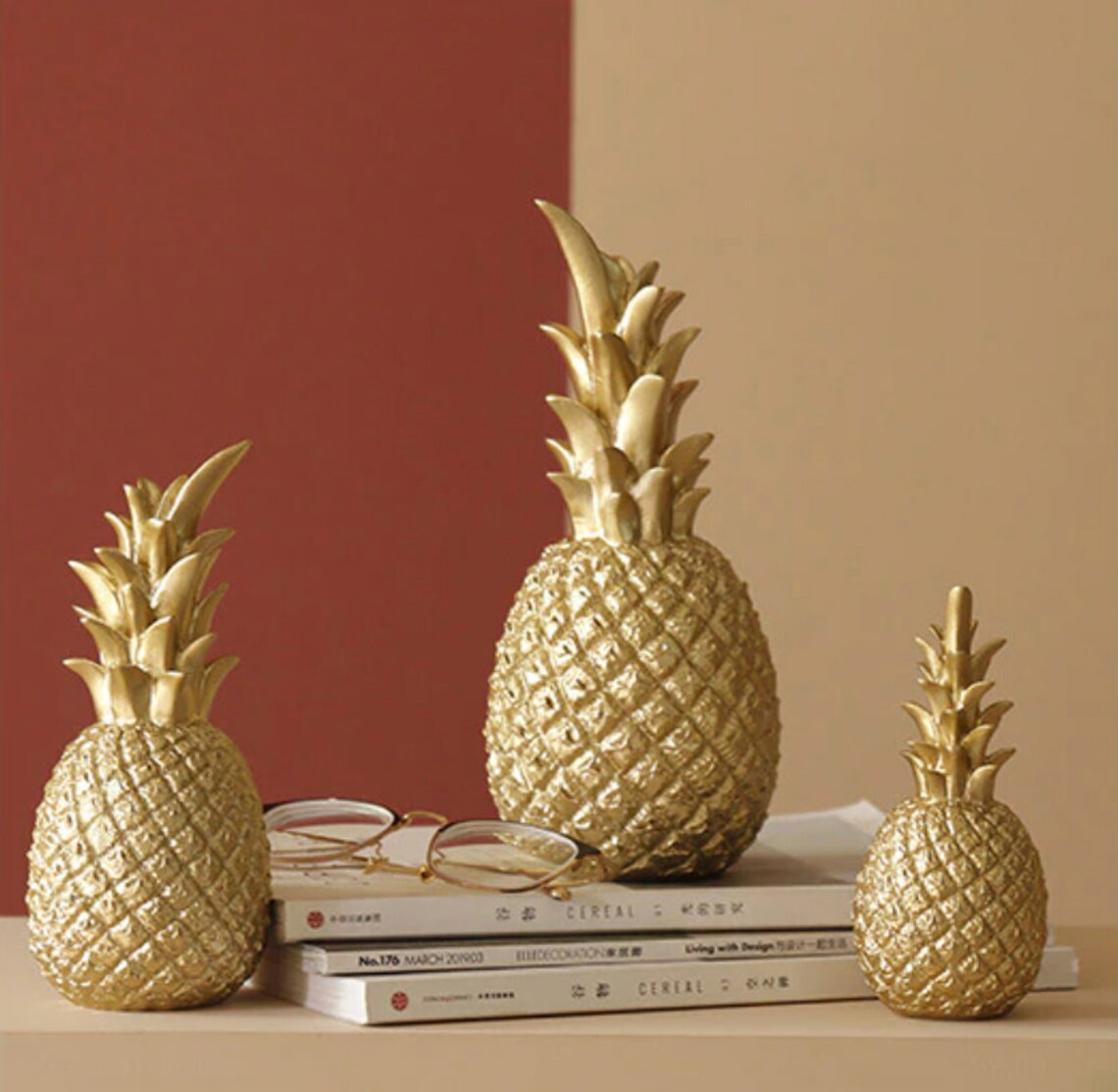 Pineapple Decor in Gold White and Black Small Medium Etsy