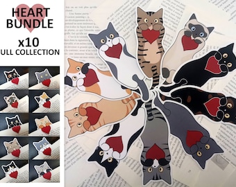 10 laminated bookmarks, complete collection - Cats in Love Bundle