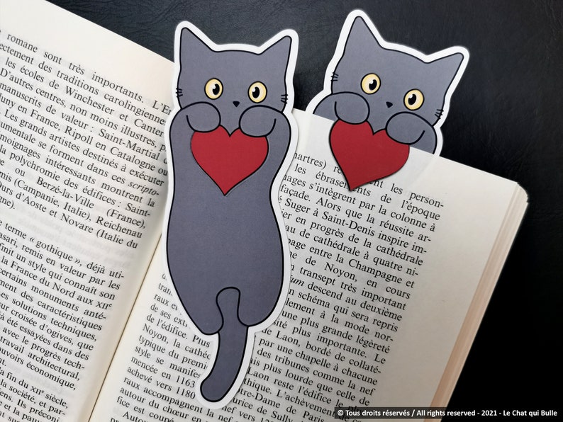 Marque-pages pelliculé chat chartreux amoureux image 1