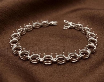 Sterling Silver Round Blank Bracelet Finding for 8mm Gemstones, Semi Mount Tennis Bracelet, DIY Jewelry Making, 7 inches