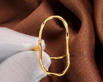 Large Open Circle Oval Ring, Oversized Oval Ring, 18k Gold Filled Open Oval Ring, Hammered Oval Statement Ring, Handmade Ring, Gift for her